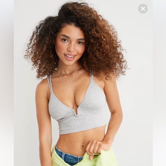 aerie Tops - NWT Aerie Ribbed Poppy Lace Bra Top Heather Gray